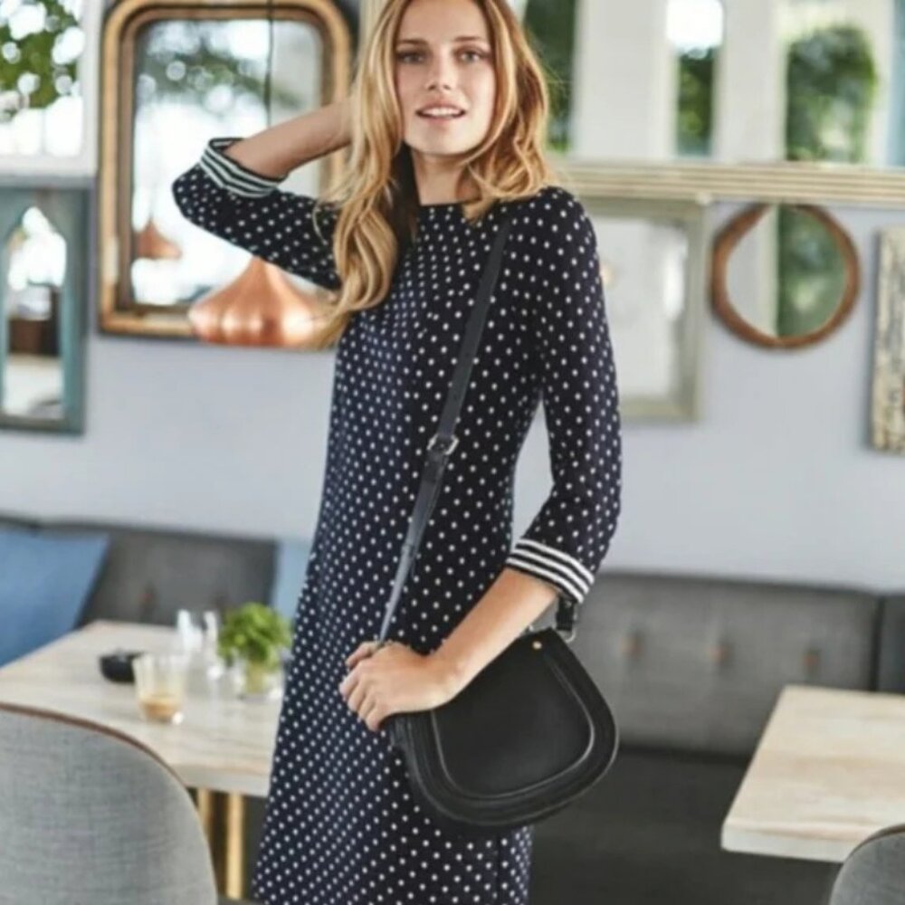 Boden Navy Polka Dot 3/4 Sleeve Dress